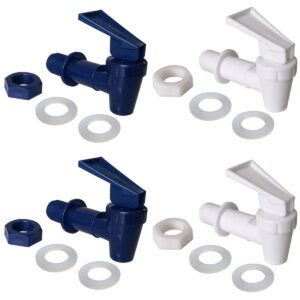 replacement cooler faucet 2 white and 2 blue water dispenser tap set. bpa free plastic spigot..