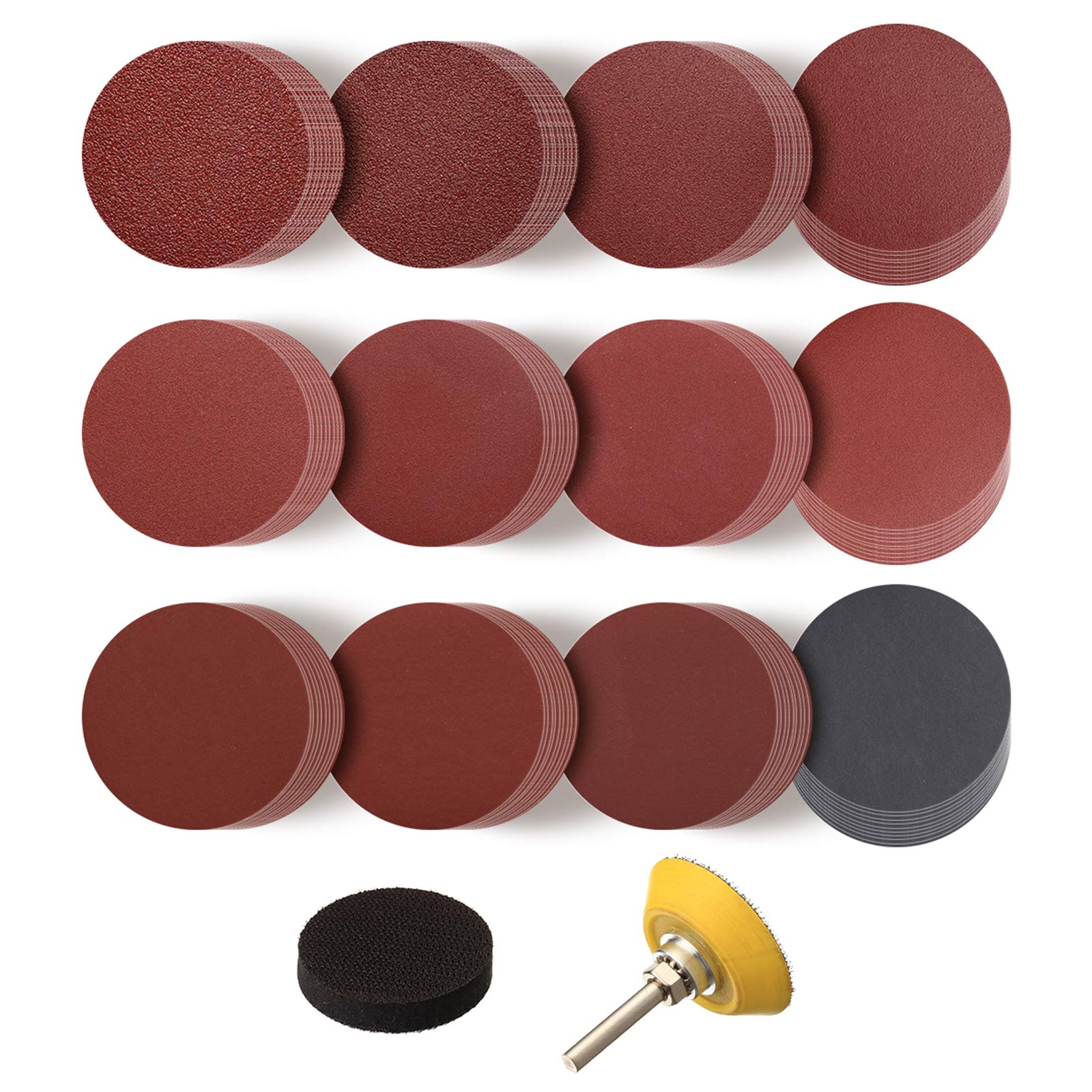 Miady 2-Inch Sanding Discs with 1 pc 2 Inch Drill Shank Backing Pad, 80/100/180/240/320/400/600/800/1000/1200/2000/3000 Assorted Grits-Pack of 120