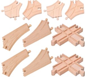 ioffersuper 10 pieces wooden train track set, curved switch track and cross track compatible with all major brands