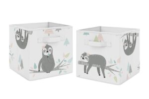 sweet jojo designs pink and grey jungle sloth leaf foldable fabric storage cube bins boxes organizer toys kids baby childrens - set of 2 - blush, turquoise, gray, green tropical botanical rainforest
