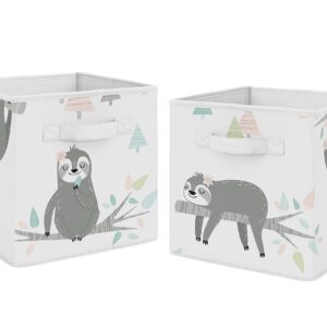 Sweet Jojo Designs Pink and Grey Jungle Sloth Leaf Foldable Fabric Storage Cube Bins Boxes Organizer Toys Kids Baby Childrens - Set of 2 - Blush, Turquoise, Gray, Green Tropical Botanical Rainforest