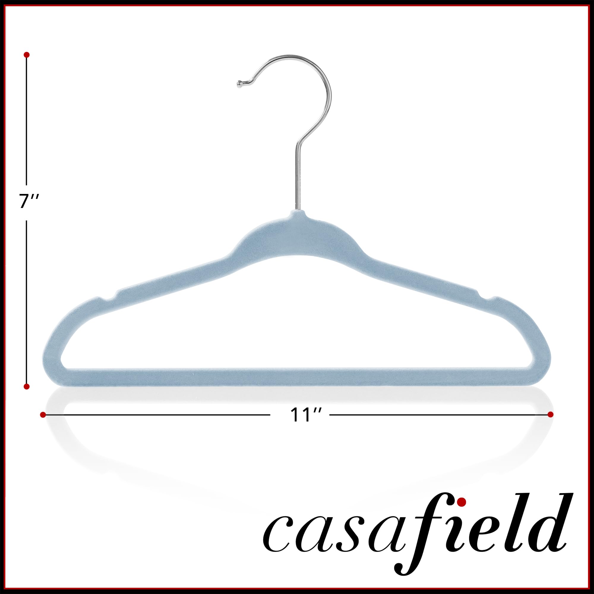 Casafield 50 Velvet Baby Hangers - 11" Size for Infant & Toddler Clothes - Light Blue