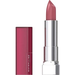 maybelline color sensational lipstick, lip makeup, cream finish, hydrating lipstick, nude, pink, red, plum lip color, rosy risk, 0.15 oz; (packaging may vary)