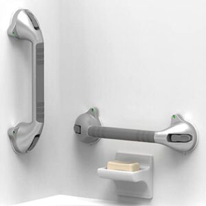 ameriluck 16.5inch suction bath grab bar with indicators, balance assist bathroom shower handle, silver/grey（pack of 2）