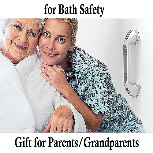 AmeriLuck 16.5inch Suction Bath Grab Bar with Indicators, Balance Assist Bathroom Shower Handle, Silver/Grey（Pack of 2）