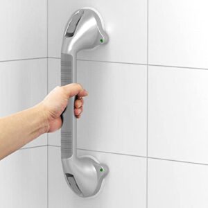 AmeriLuck 16.5inch Suction Bath Grab Bar with Indicators, Balance Assist Bathroom Shower Handle, Silver/Grey（Pack of 2）