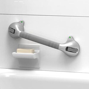 AmeriLuck 16.5inch Suction Bath Grab Bar with Indicators, Balance Assist Bathroom Shower Handle, Silver/Grey（Pack of 2）