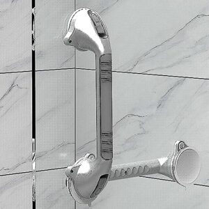 AmeriLuck 16.5inch Suction Bath Grab Bar with Indicators, Balance Assist Bathroom Shower Handle, Silver/Grey（Pack of 2）