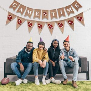 2 Pieces Football Game Time Banner Football Bunting Banner Sports Burlap Banner Rustic Football Decoration for Football Theme Baby Shower Gender Reveal Party