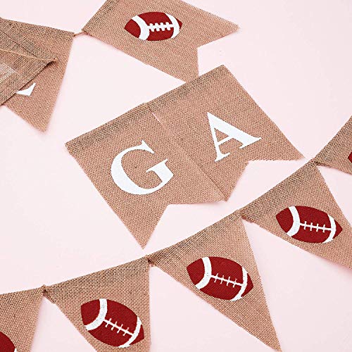 2 Pieces Football Game Time Banner Football Bunting Banner Sports Burlap Banner Rustic Football Decoration for Football Theme Baby Shower Gender Reveal Party