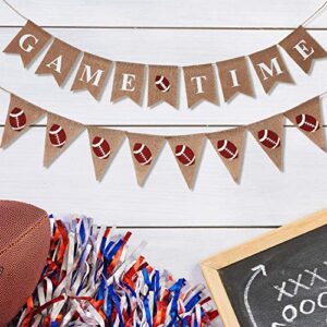 2 Pieces Football Game Time Banner Football Bunting Banner Sports Burlap Banner Rustic Football Decoration for Football Theme Baby Shower Gender Reveal Party