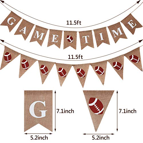 2 Pieces Football Game Time Banner Football Bunting Banner Sports Burlap Banner Rustic Football Decoration for Football Theme Baby Shower Gender Reveal Party