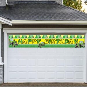 Large Green Tractor Birthday Banner Farm Tractor Themed Birthday Party Supplies Decorations Tractor Birthday Party Backdrop Green Tractor Birthday Yard Sign (9.8 x 1.6 feet)