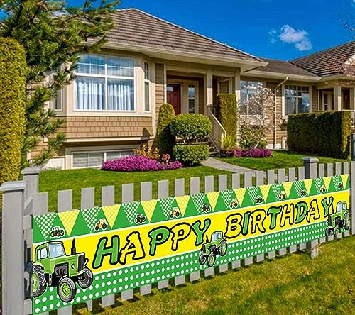 Large Green Tractor Birthday Banner Farm Tractor Themed Birthday Party Supplies Decorations Tractor Birthday Party Backdrop Green Tractor Birthday Yard Sign (9.8 x 1.6 feet)