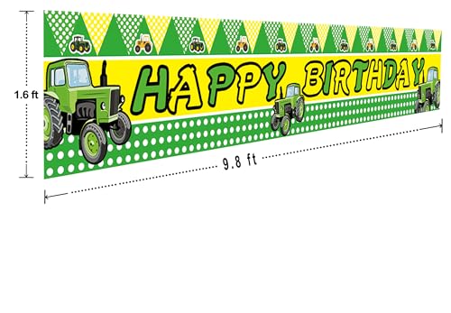 Large Green Tractor Birthday Banner Farm Tractor Themed Birthday Party Supplies Decorations Tractor Birthday Party Backdrop Green Tractor Birthday Yard Sign (9.8 x 1.6 feet)