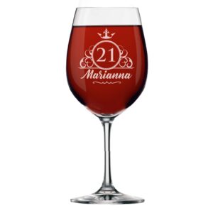 custom monogrammed happy birthday wine glass, shot glass, beer glass, champagne flute - customized present for 30th, 40th, 50th, 60th celebration (16 oz wine glass with stem)