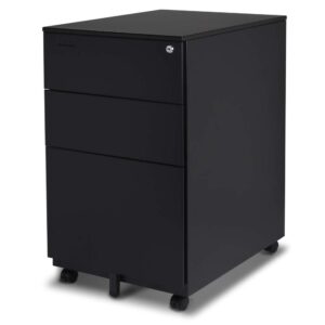 aurora fc-103bk modern soho design 3-drawer metal mobile file cabinet with lock key sliding drawer, fully assembled, black