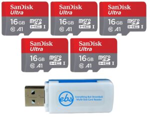 sandisk 16gb micro ultra memory card (5 pack bundle) 98mb/s speed class 10, sdhc works with android phones, galaxy tablets (sdsquar-016g-gn6mn) plus 1 everything but stromboli (tm) microsd card reader