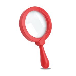 kids magnifying glass handheld jumbo magnifiers with stand, exploration play reading magnifier for children, 5x magnification loupe (ages 3+) (red)