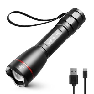 lepro led rechargeable flashlight, lp3000 high lumens, zoomable, bright flashlight, waterproof, 5 lighting modes,small handheld flashlight for camping, emergencies, usb cable included