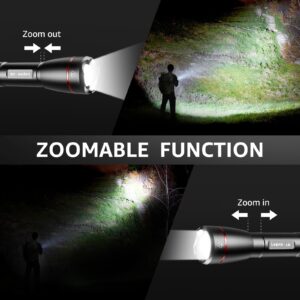 Lepro LED Rechargeable Flashlight, LP3000 High Lumens, Zoomable, Bright Flashlight, Waterproof, 5 Lighting Modes,Small Handheld Flashlight for Camping, Emergencies, USB Cable Included