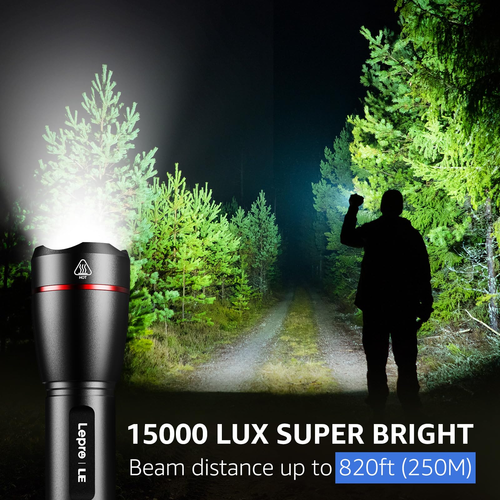 Lepro LED Rechargeable Flashlight, LP3000 High Lumens, Zoomable, Bright Flashlight, Waterproof, 5 Lighting Modes,Small Handheld Flashlight for Camping, Emergencies, USB Cable Included