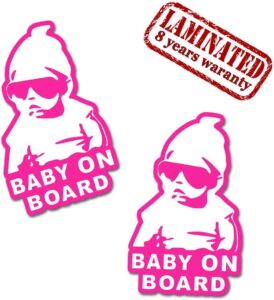 2 x vinyl self-adhesive funny stickers hangover baby on board pink decal car window auto b 171