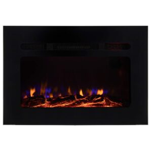 RecPro RV Fireplace 30" | Recessed Electric Fireplace | Glass with Log View | Includes Remote | Three Different Flame Color Options