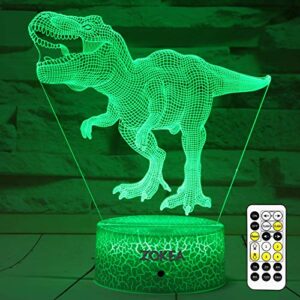 ZOKEA Dinosaur Toys, Dinosaur Gifts for Boys 7 Colors Changing 3D Dinosaur Night Light (4 Patterns) with Timer & Remote Control & Smart Touch, Gifts for Boys Girls Age 2 3 4 5 6 7 8 Year Old Boy Gifts