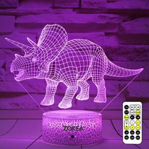 ZOKEA Dinosaur Toys, Dinosaur Gifts for Boys 7 Colors Changing 3D Dinosaur Night Light (4 Patterns) with Timer & Remote Control & Smart Touch, Gifts for Boys Girls Age 2 3 4 5 6 7 8 Year Old Boy Gifts