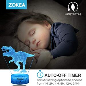 ZOKEA Dinosaur Toys, Dinosaur Gifts for Boys 7 Colors Changing 3D Dinosaur Night Light (4 Patterns) with Timer & Remote Control & Smart Touch, Gifts for Boys Girls Age 2 3 4 5 6 7 8 Year Old Boy Gifts