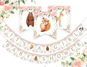woodland baby shower decorations woodland it’s a girl baby shower banner - forest animal garland for woodland creatures baby shower decoration supplies