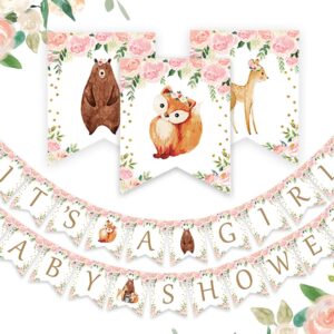 Woodland Baby Shower Decorations Woodland It’s a Girl Baby Shower Banner - Forest Animal Garland for Woodland Creatures Baby Shower Decoration Supplies