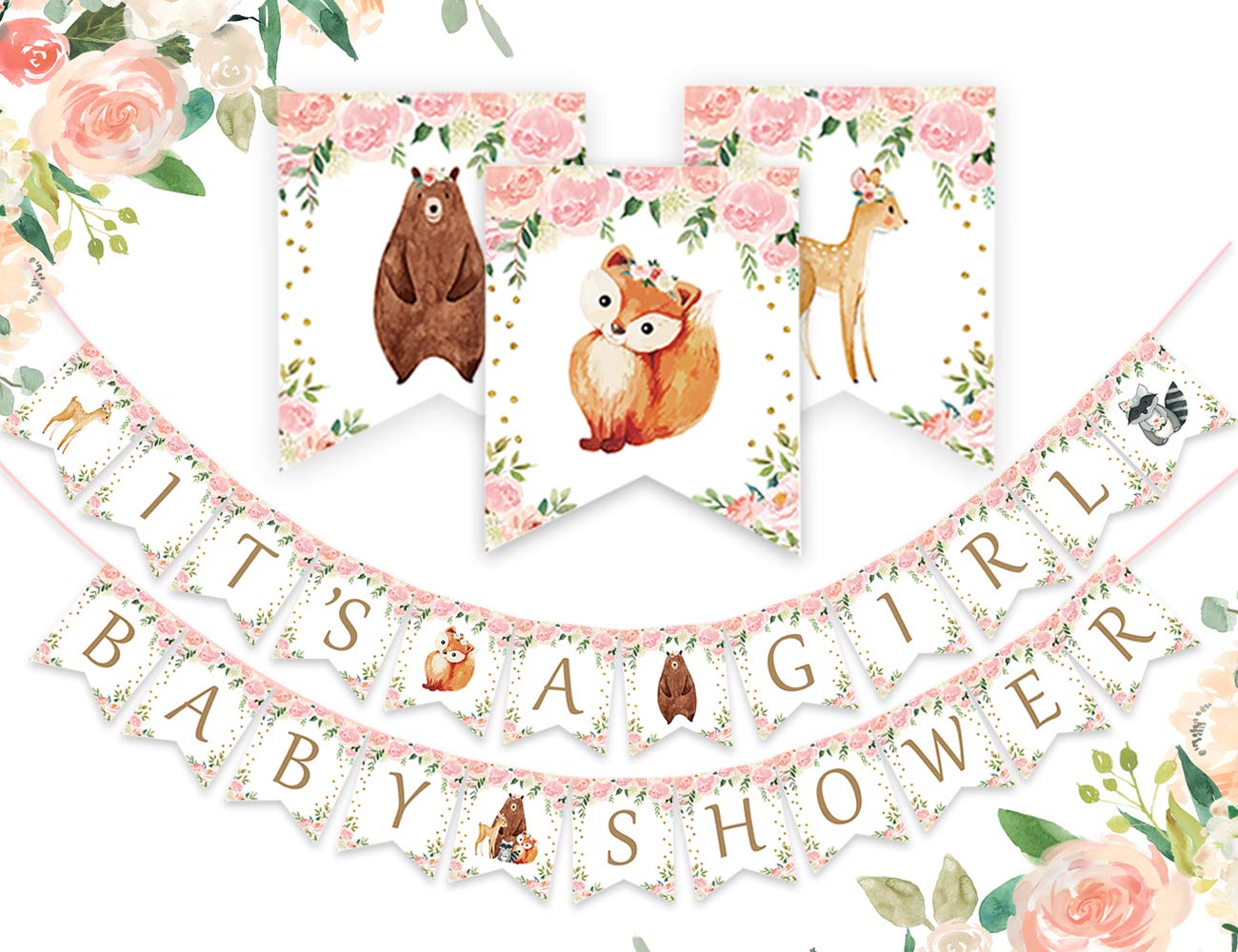 Woodland Baby Shower Decorations Woodland It’s a Girl Baby Shower Banner - Forest Animal Garland for Woodland Creatures Baby Shower Decoration Supplies