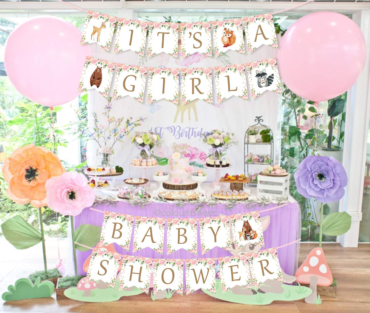 Woodland Baby Shower Decorations Woodland It’s a Girl Baby Shower Banner - Forest Animal Garland for Woodland Creatures Baby Shower Decoration Supplies