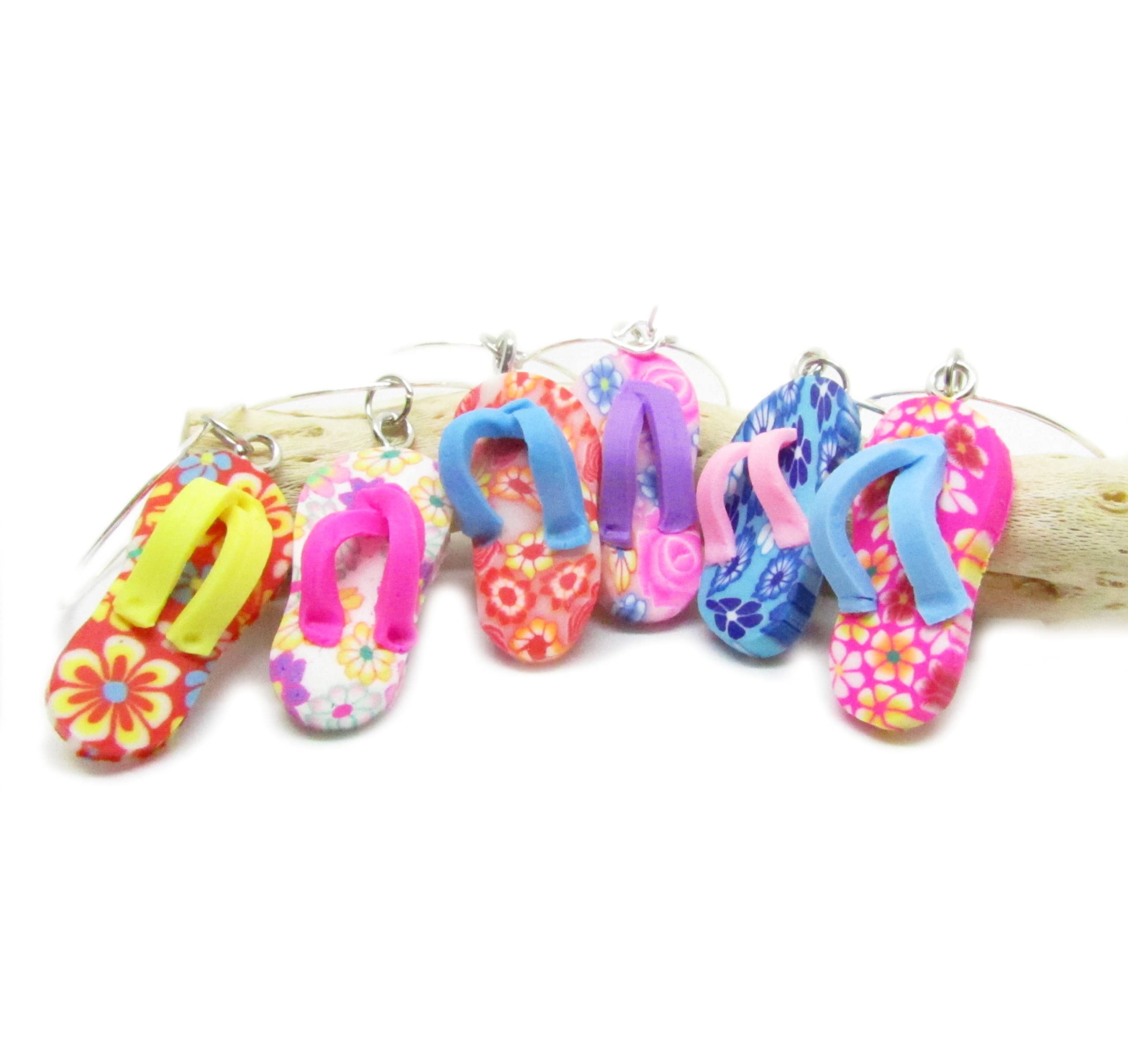 Flip Flop Wine Glass Charm Set - Beach Wine Accessories - Hostess Gift - Wine Party Favors - Wine Lover Gifts