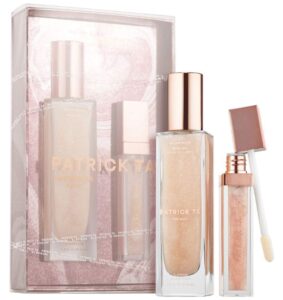 patrick ta major glow on the go kit! body oil and lip shine! high-shine oil blend lip gloss! shimmering, nourishing, multi-dimensional glow body oil! parabens free and cruelty free!