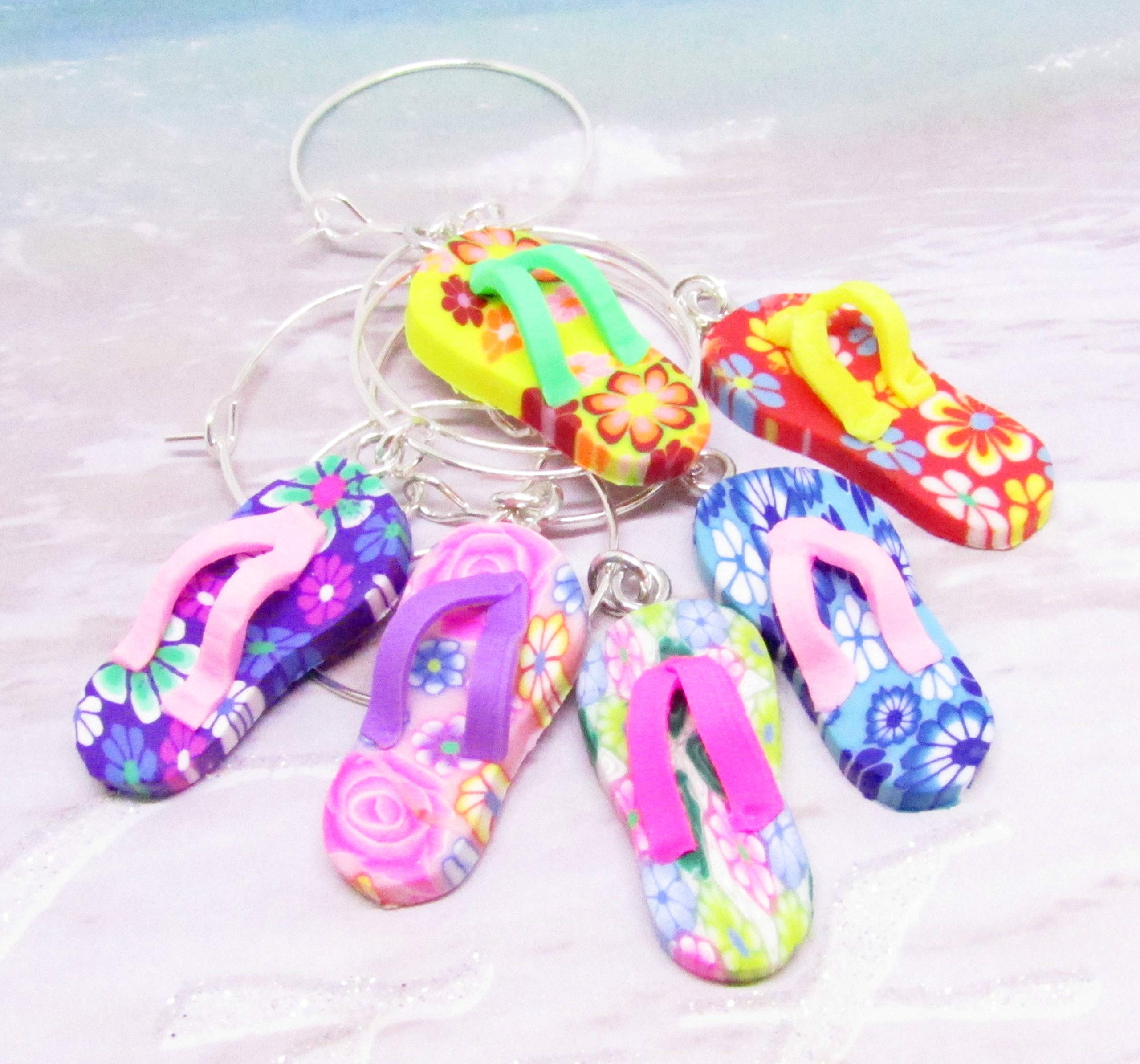 Flip Flop Wine Glass Charm Set - Beach Wine Accessories - Hostess Gift - Wine Party Favors - Wine Lover Gifts