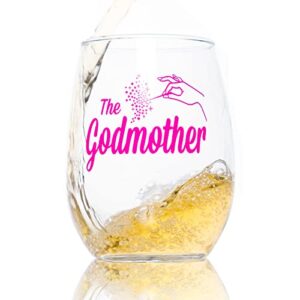 the godmother printed stemless wine glass - premium quality, handcrafted glassware, 15 oz., collectible gift item for godparents, birthdays, & special occasions
