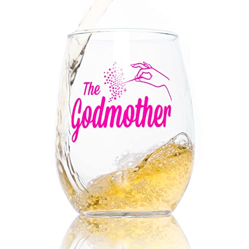 The Godmother Printed Stemless Wine Glass - Premium Quality, Handcrafted Glassware, 15 oz., Collectible Gift Item for Godparents, Birthdays, & Special Occasions