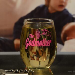 The Godmother Printed Stemless Wine Glass - Premium Quality, Handcrafted Glassware, 15 oz., Collectible Gift Item for Godparents, Birthdays, & Special Occasions