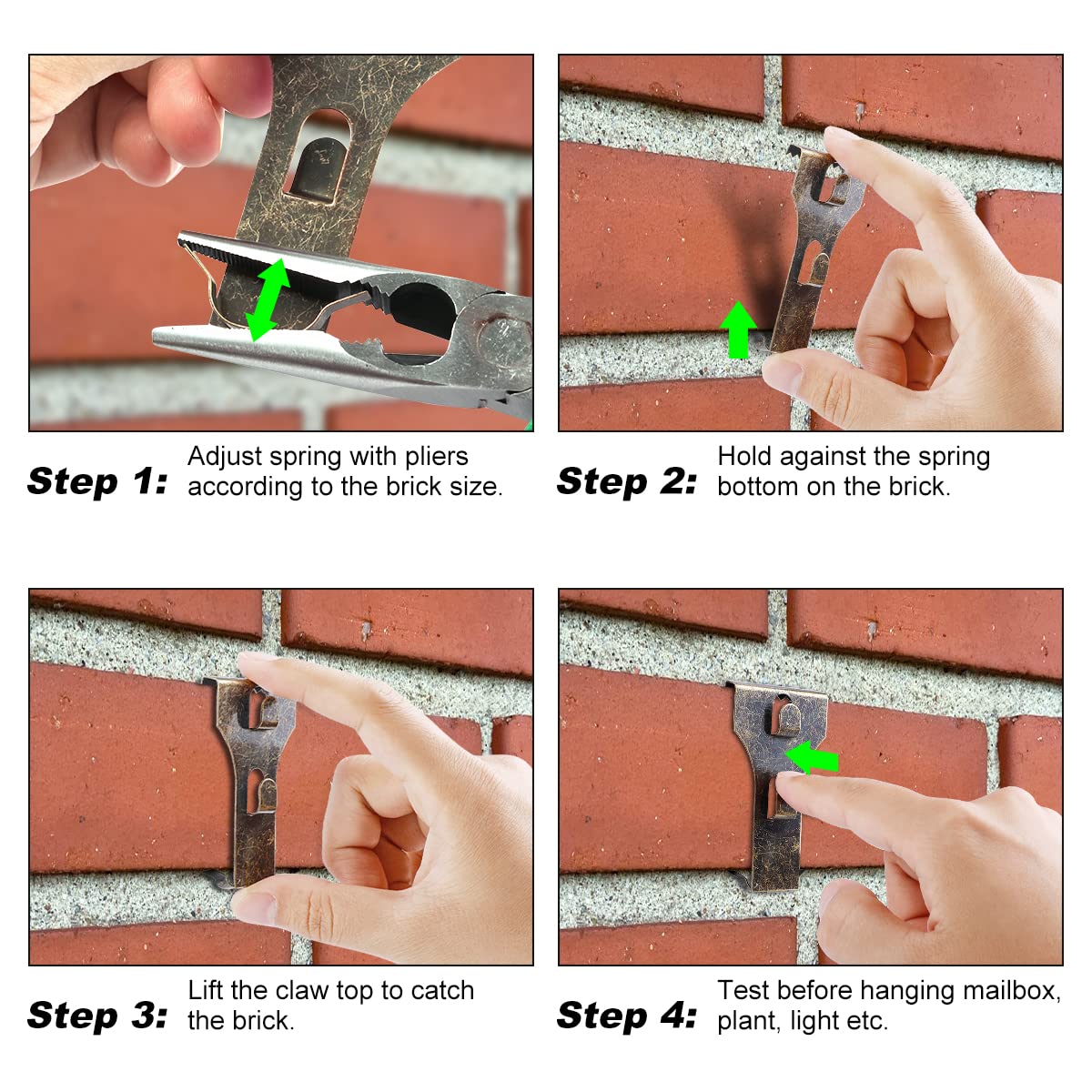 AIEVE Brick Wall Clips for Hanging Outdoors, Brick Hooks Brick Hangers No Drill, Fit 2-1/4 to 2-2/5(10 Pack)