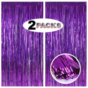 purple backdrop curtains for party supplies - 6.5x6.5 ft, pack of 2 | lilf foil fringe curtain streamers tinsel backdrop for birthday bachelorette party decorations photo booth props