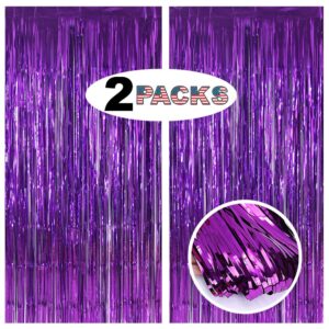 Purple Backdrop Curtains for Party Supplies - 6.5x6.5 ft, Pack of 2 | LILF Foil Fringe Curtain Streamers Tinsel Backdrop for Birthday Bachelorette Party Decorations Photo Booth Props