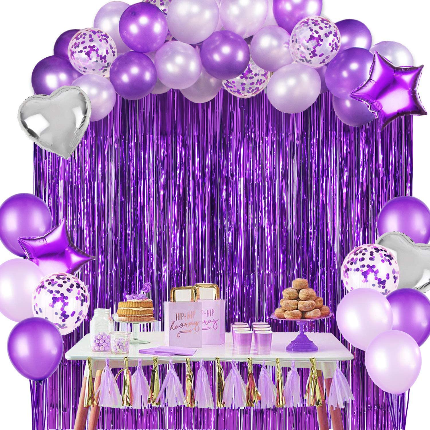 Purple Backdrop Curtains for Party Supplies - 6.5x6.5 ft, Pack of 2 | LILF Foil Fringe Curtain Streamers Tinsel Backdrop for Birthday Bachelorette Party Decorations Photo Booth Props