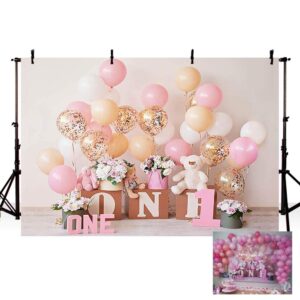 mehofond 7x5ft pink gold balloon first birthday party backdrops for baby girl sweet one floral photography background portrait photo studio decoration photo banner props for cake smash