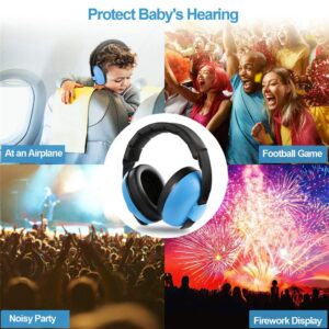 Kids Noise Cancelling Headphones, Toddlers Hearing Protection Earmuff, for Sleeping, Airplane, Theater, Fireworks (Blue)