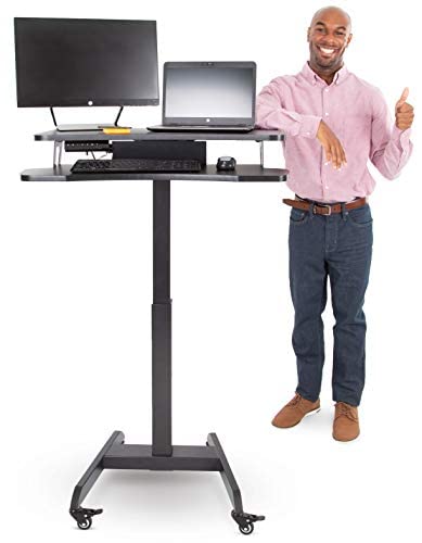 Stand Steady Cruizer Premier Rolling Electric Podium Desk - Height Adjustable, Mobile Standing Desk with Wheels, Keyboard Tray, Programmable Control, Compact Design for Office, School, Home (Black)