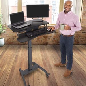 Stand Steady Cruizer Premier Rolling Electric Podium Desk - Height Adjustable, Mobile Standing Desk with Wheels, Keyboard Tray, Programmable Control, Compact Design for Office, School, Home (Black)