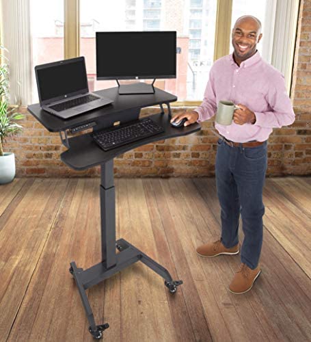 Stand Steady Cruizer Premier Rolling Electric Podium Desk - Height Adjustable, Mobile Standing Desk with Wheels, Keyboard Tray, Programmable Control, Compact Design for Office, School, Home (Black)